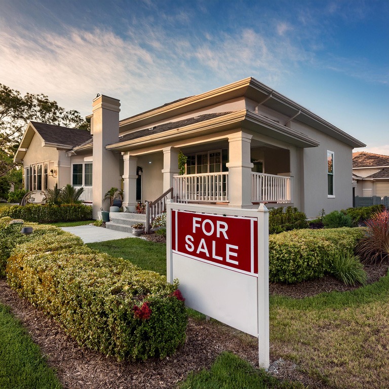 A Orlando house with a for sale sign in the yard