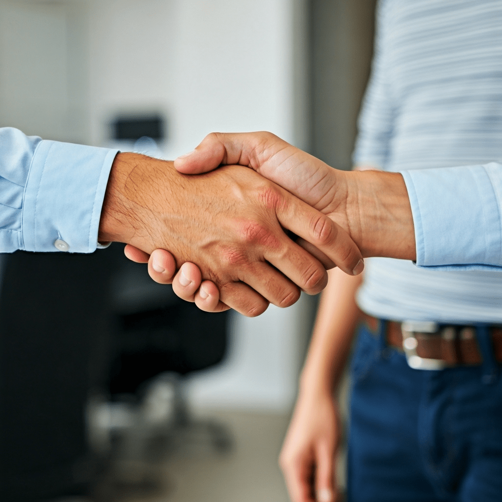 Representative shakes hands with homeowner