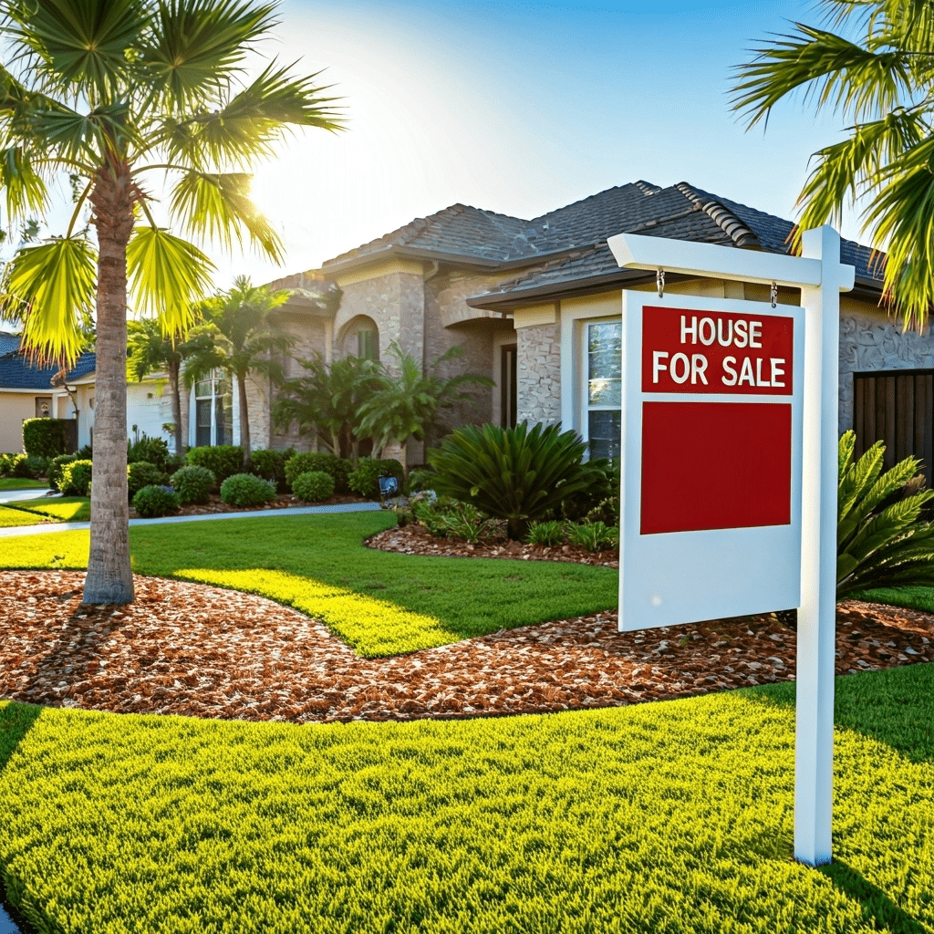 for sale sign outside suburban home
