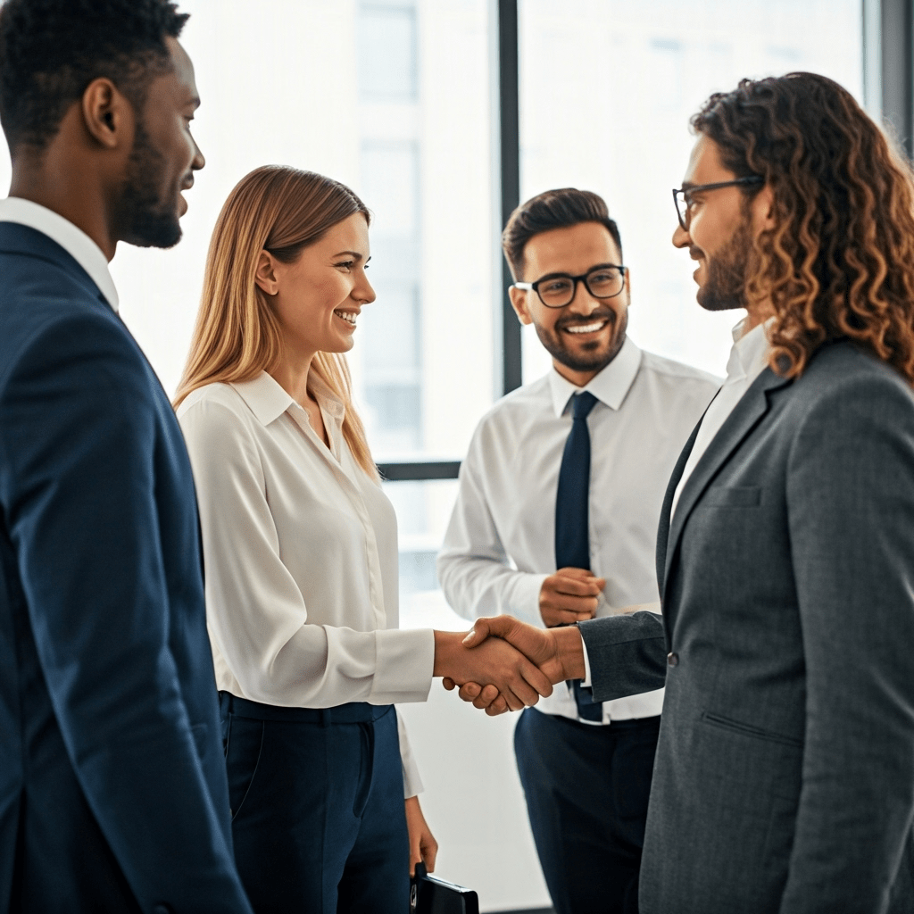 business professionals handshake office