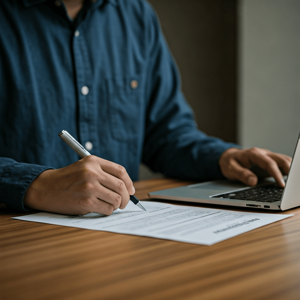 beginner reviewing documents desk