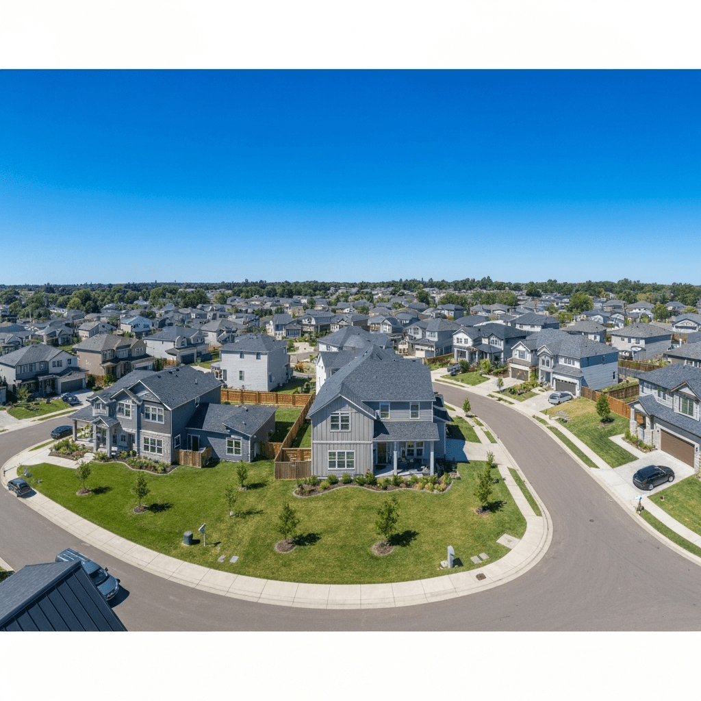 Aerial view of suburban homes