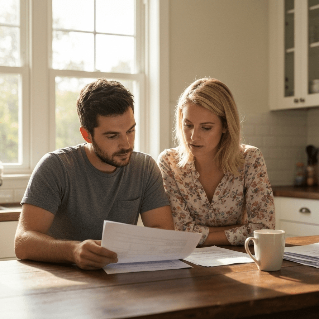 Couple reviewing rent-to-own agreement