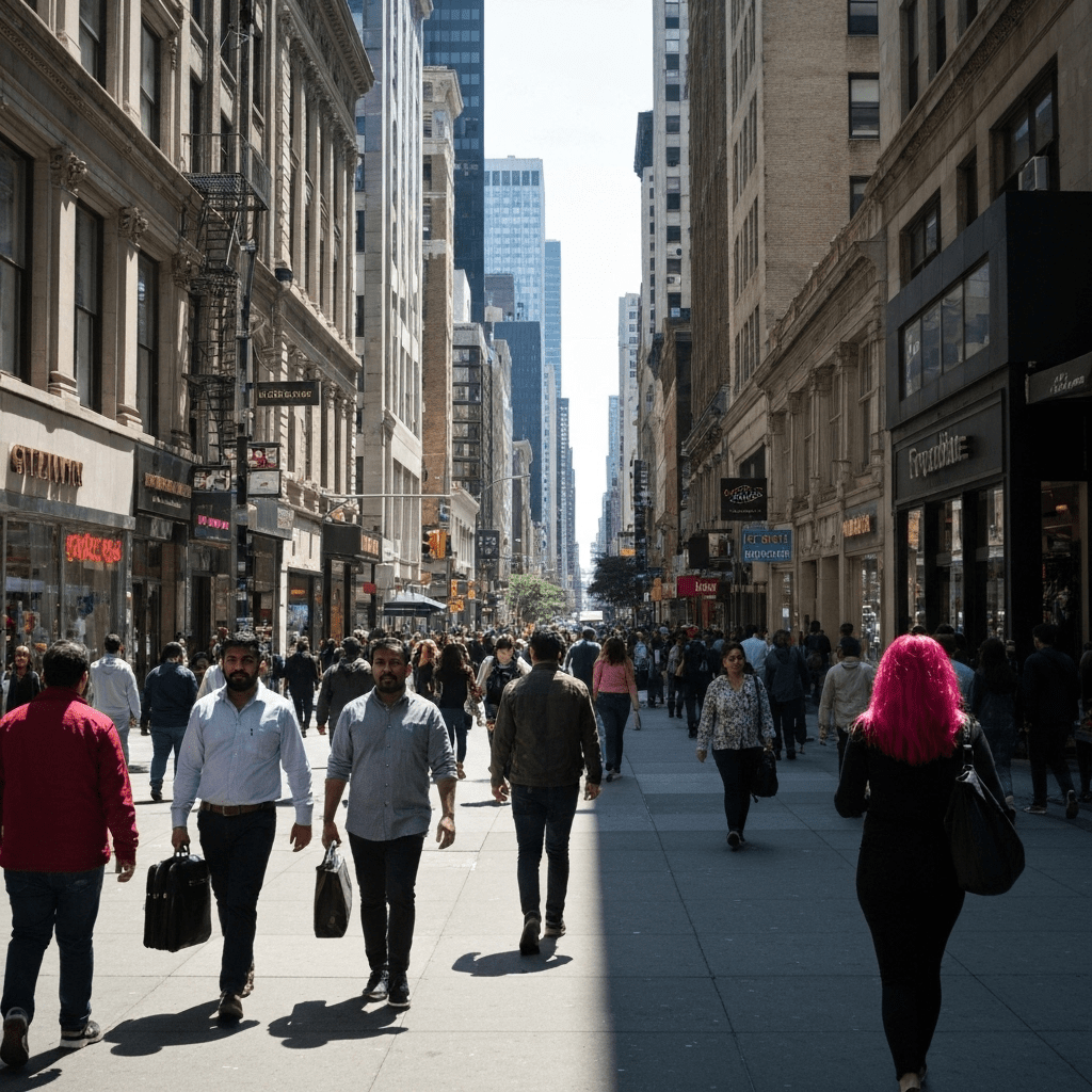 City street with diverse people