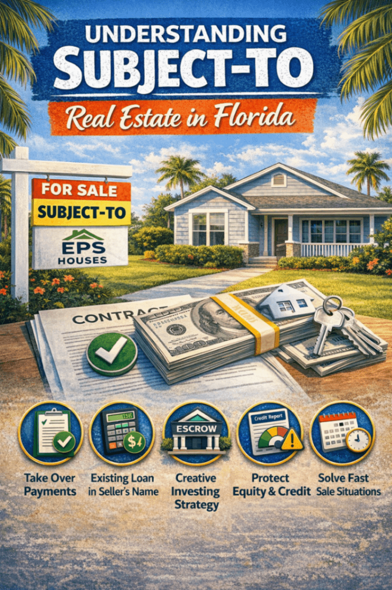 Visual guide to advantages and risks of subject-to real estate deals for Florida homeowners considering creative financing.
